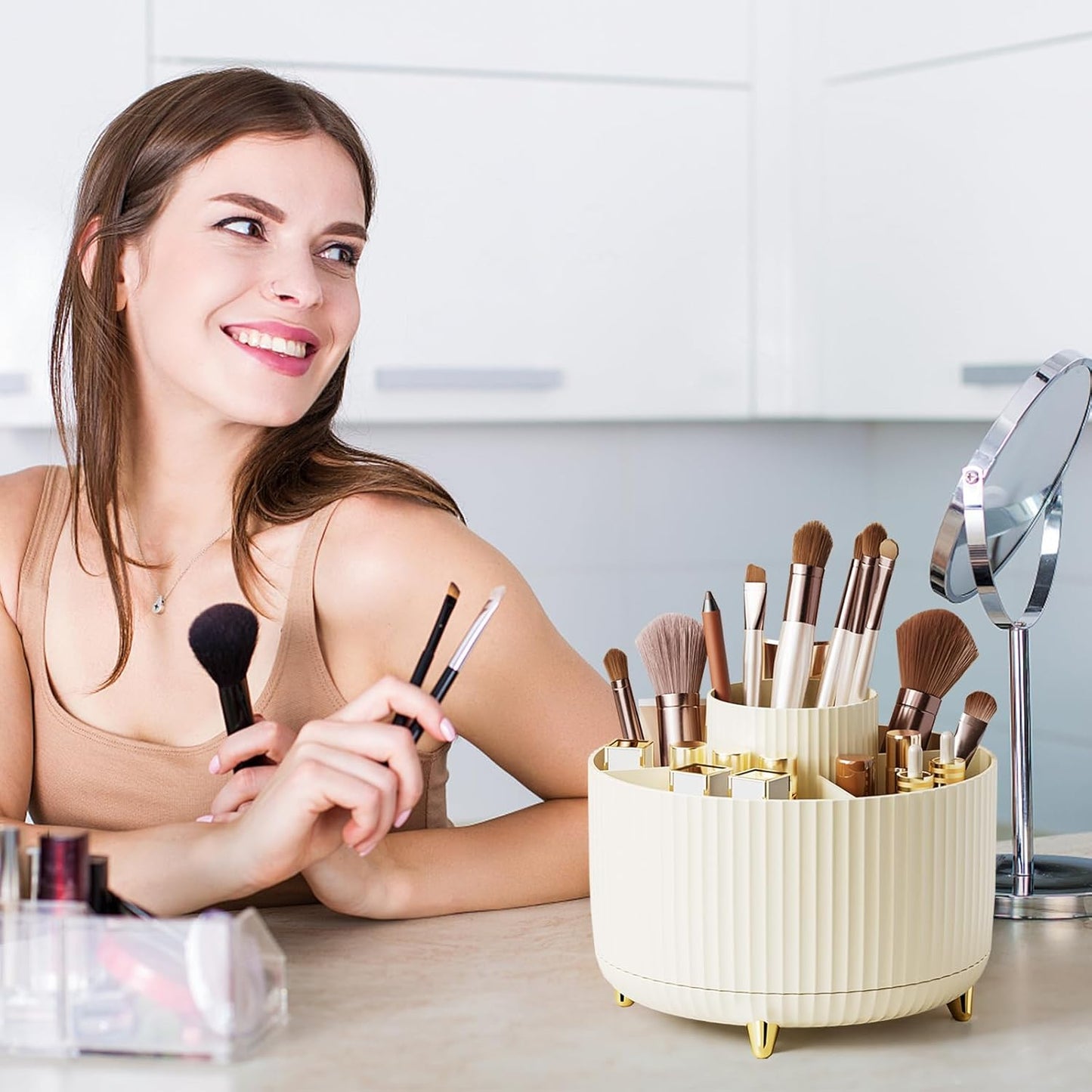 Make up brush storage bin